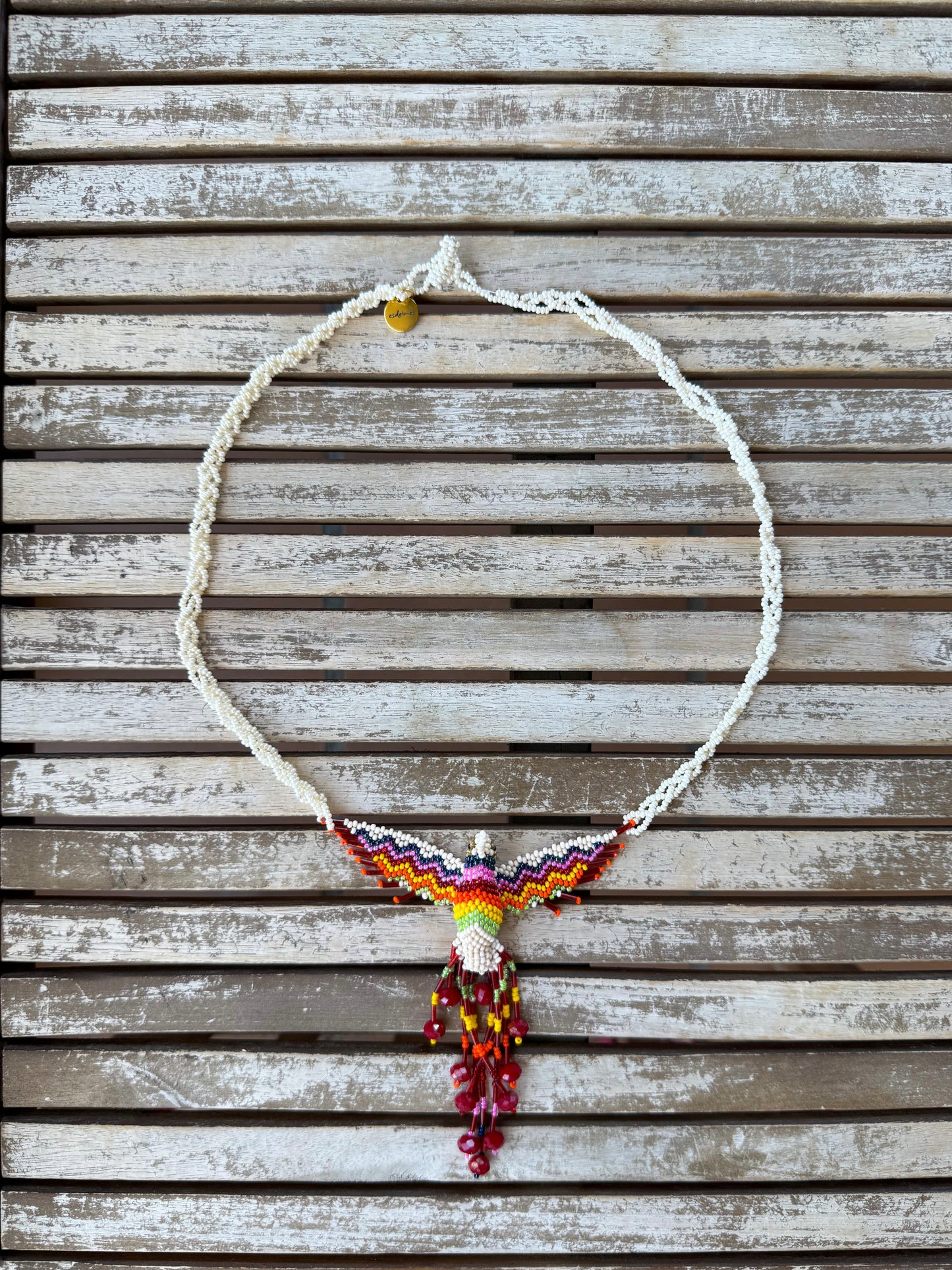 Collar Colibrí artesanal de cristal hecho a mano España — detalle 4 | esdeinés