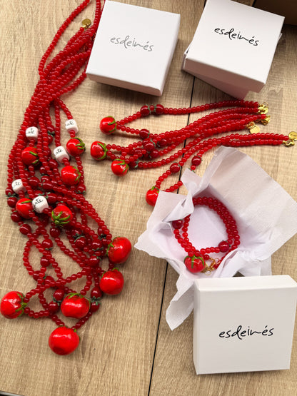 Collar Tomate artesanal porcelana y cristal soplado detalle | esdeinés