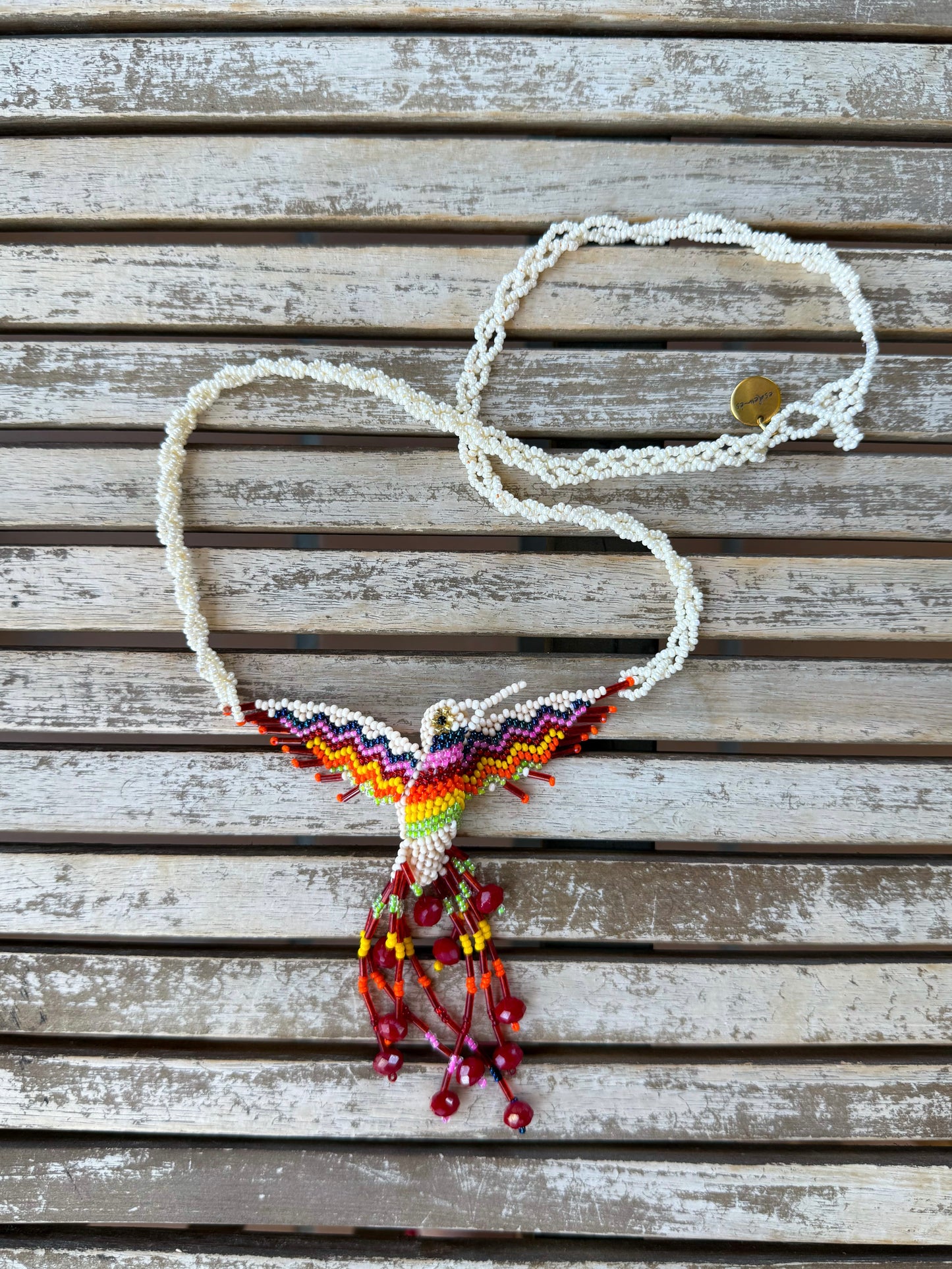 Collar Colibrí artesanal de cristal hecho a mano España — detalle 2 | esdeinés