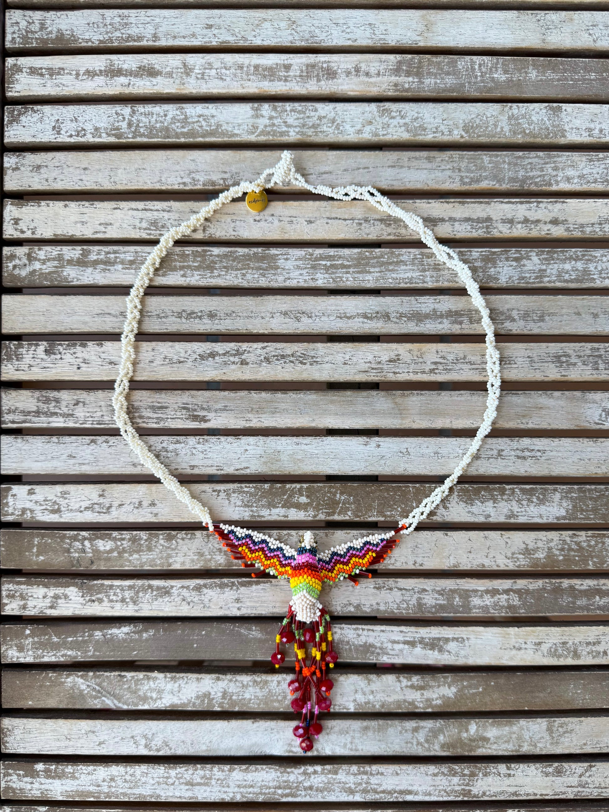 Collar Colibrí artesanal de cristal hecho a mano España — detalle 4 | esdeinés