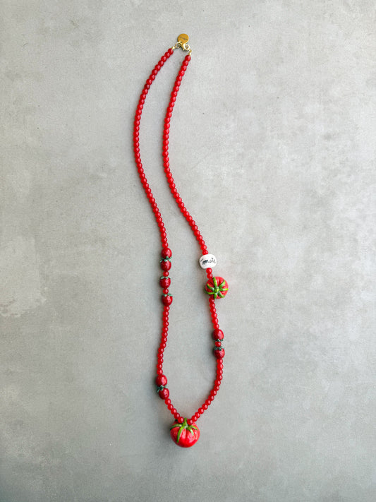 Collar Tomate porcelana y cristal soplado artesanal — producto frontal | esdeinés