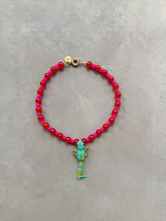 Collar Lagartija artesanal de pepitas de cristal | esdeinés