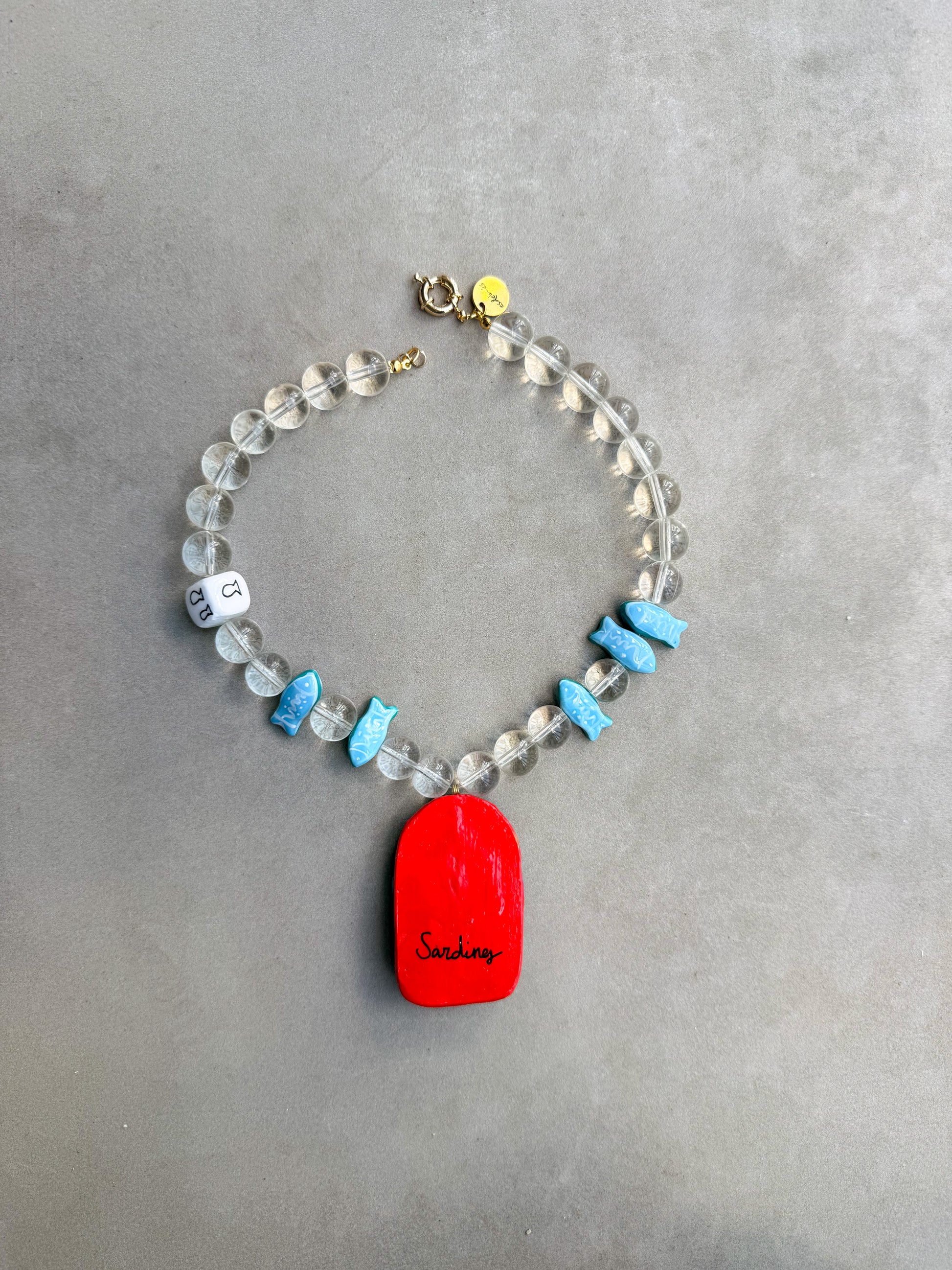 Collar Sardines porcelana artesanal pintada a mano — producto reverso | esdeinés